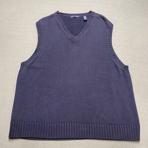 Grant Thomas Sweater Vest Mens XL Navy Blue 100% Cotton Knit V Neck Classic‎